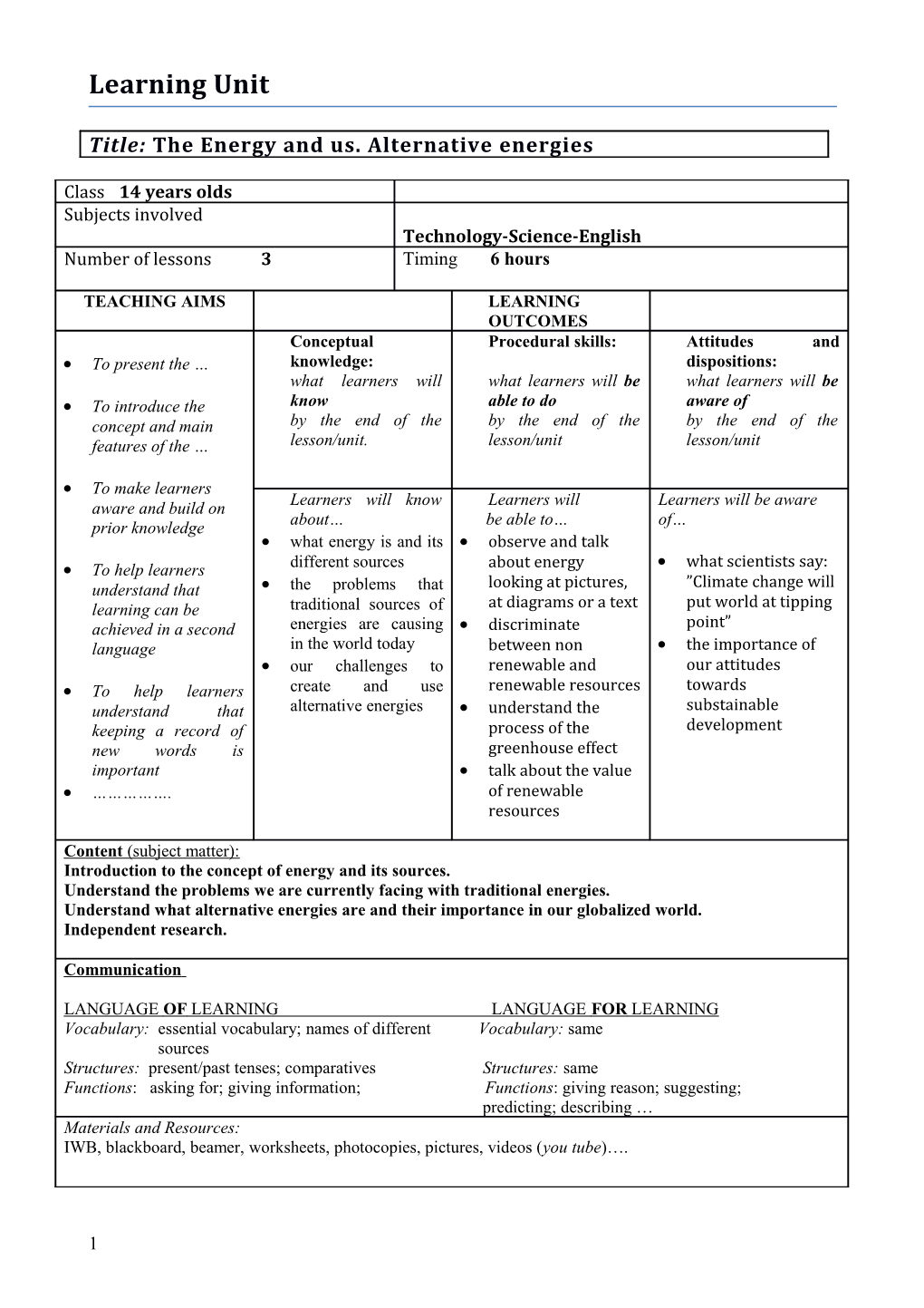 Learning Unit