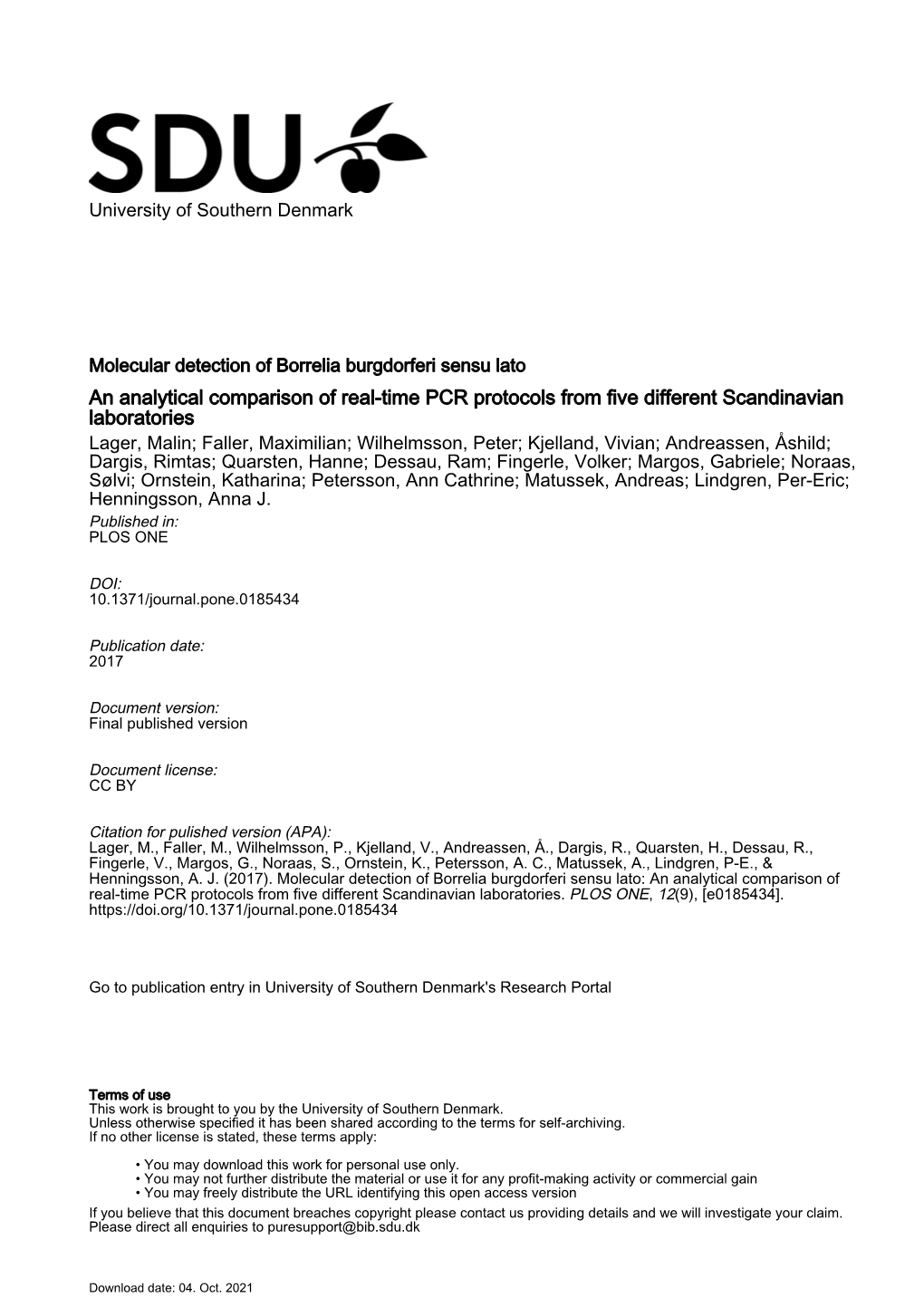 Molecular Detection of Borrelia Burgdorferi Sensu Lato