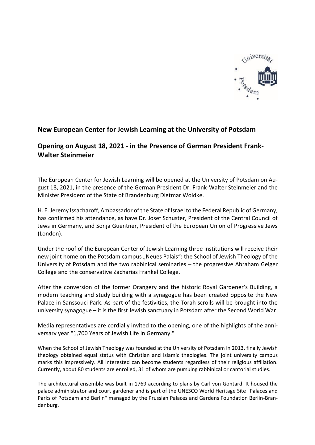 New European Center for Jewish Learning at the University of Potsdam