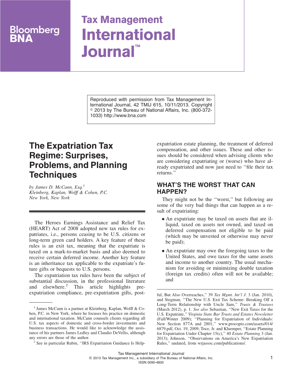 The Expatriation Tax Regime