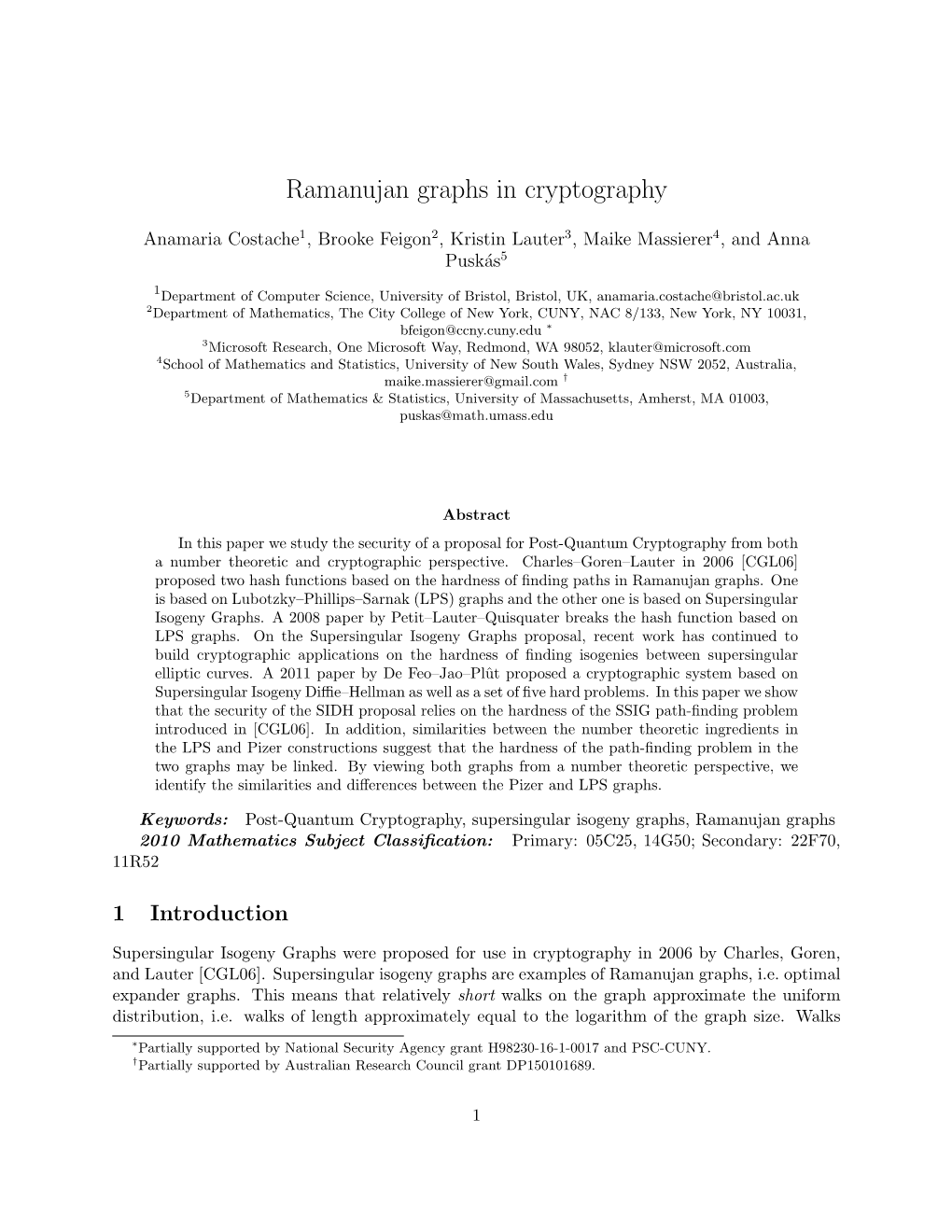 Ramanujan Graphs in Cryptography