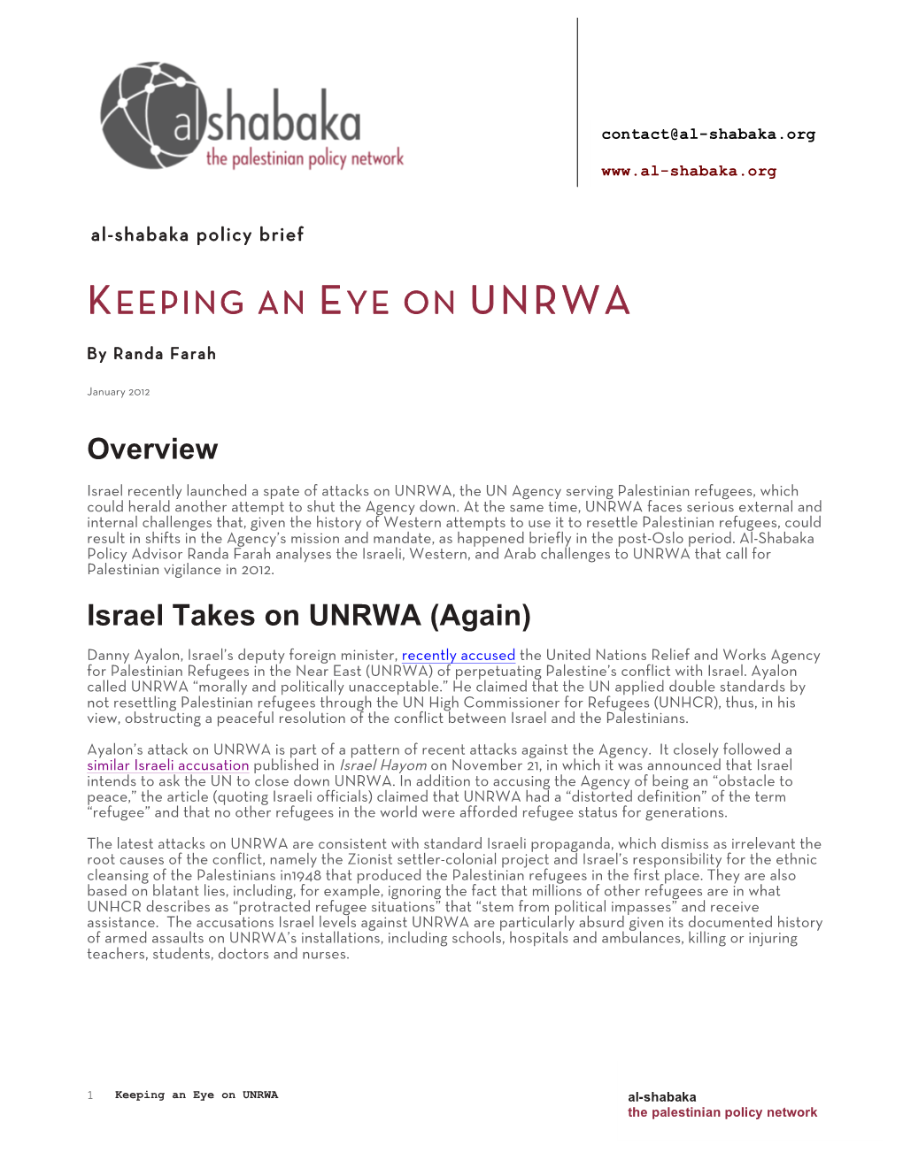 Keeping an Eye on Unrwa