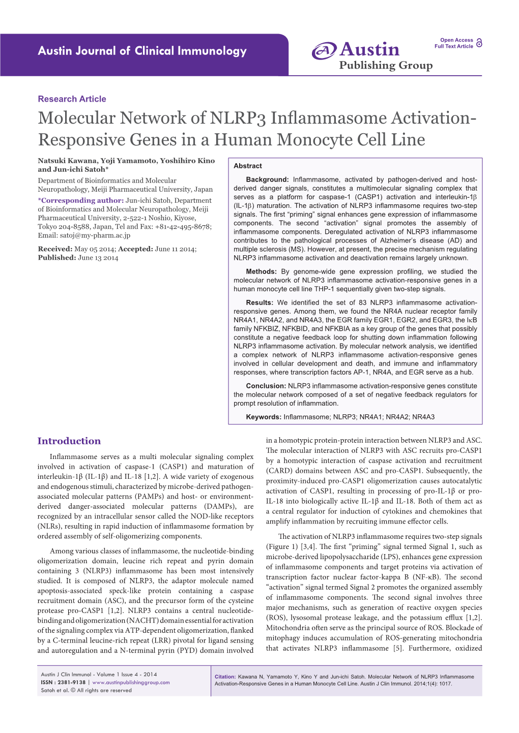 Molecular Network of NLRP3 Inflammasome Activation-Responsive Genes in a Human Monocyte Cell Line THP-1 Sequentially Given Two-Step Signals