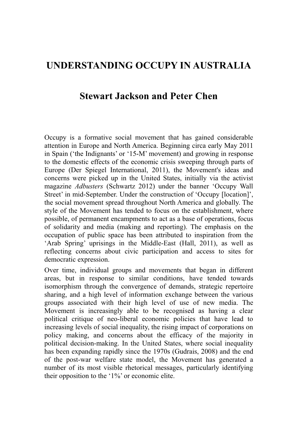 Understanding Occupy in Australia