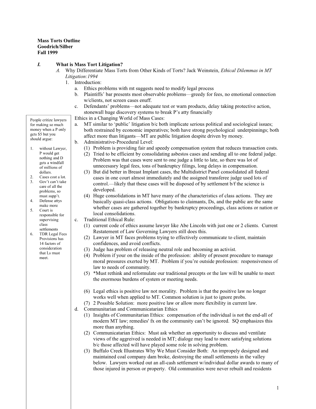 Mass Torts Outline