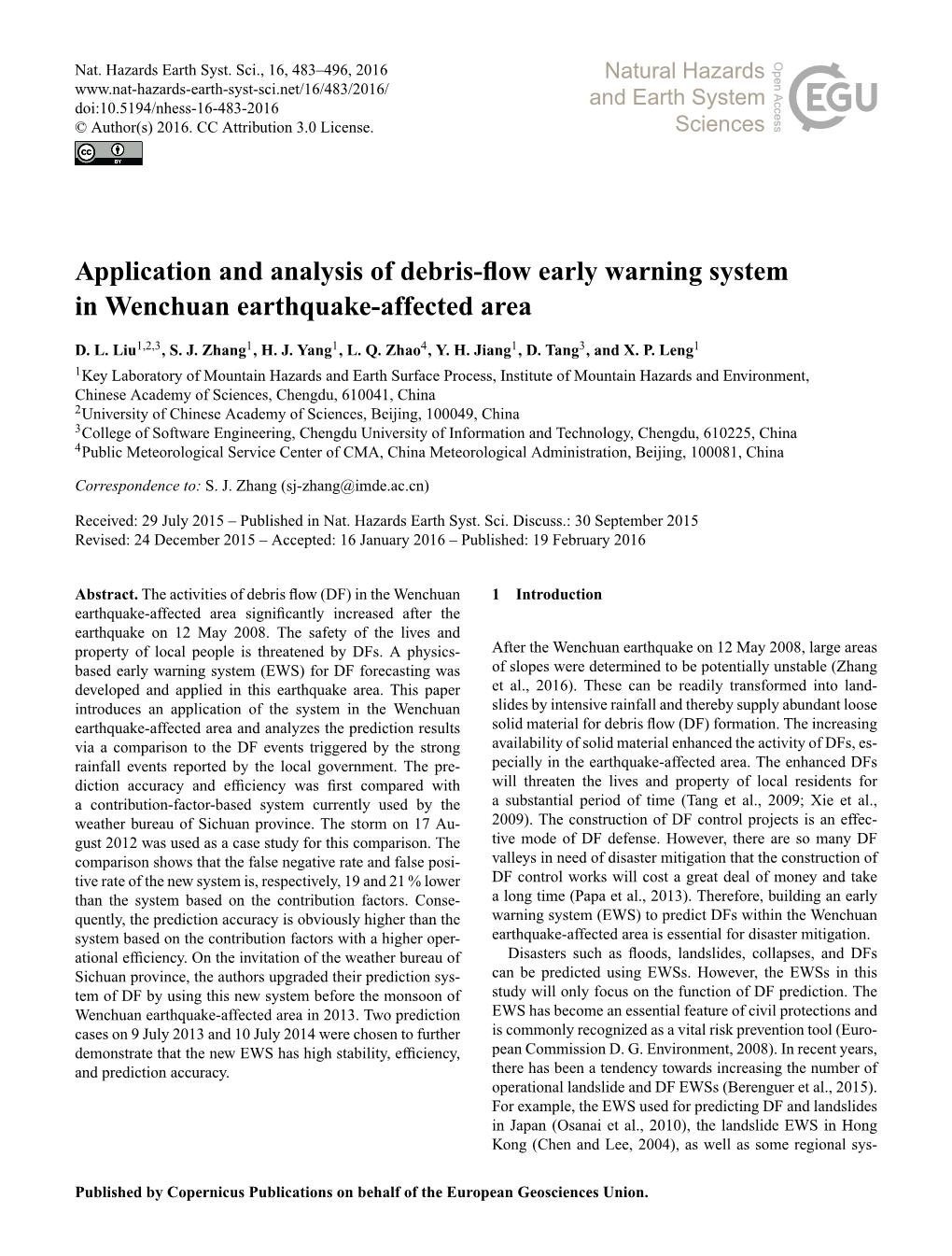 Application and Analysis of Debris-Flow Early Warning System In