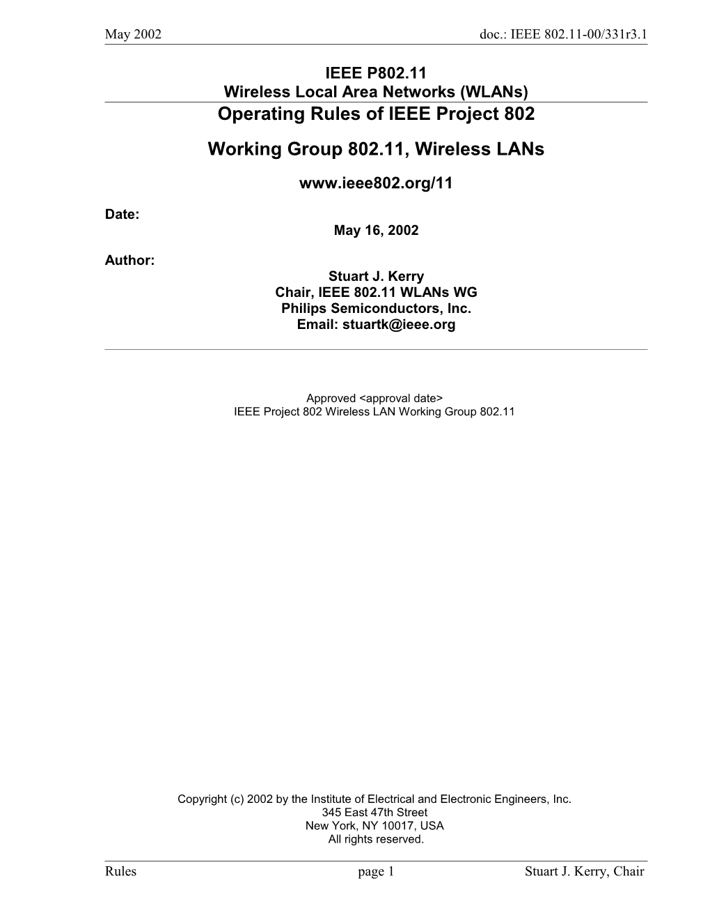 Operating Rules of IEEE Project 802