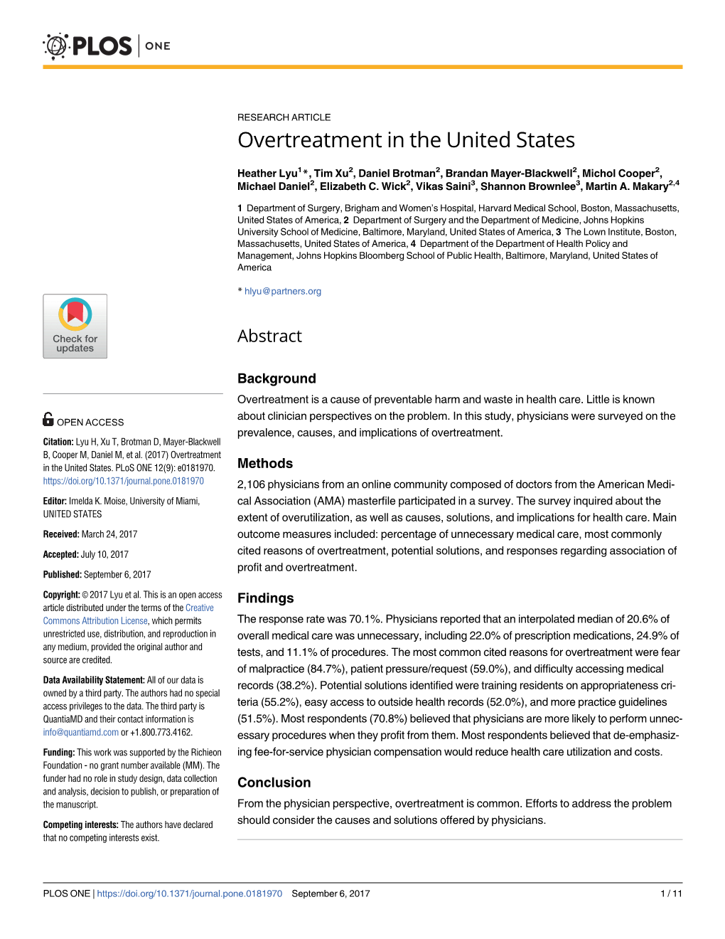 Overtreatment in the United States