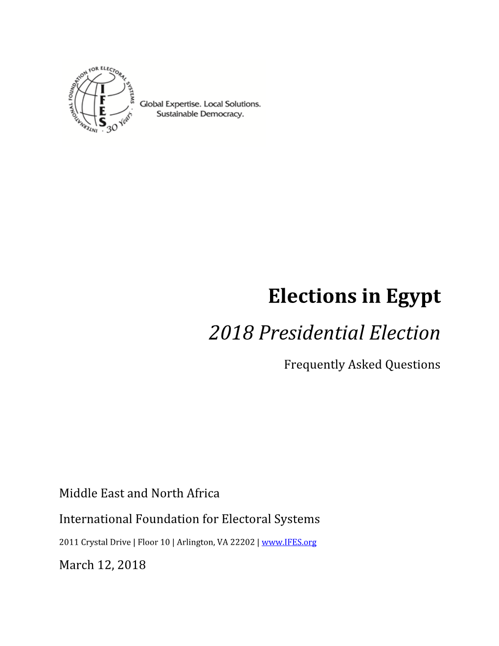 IFES Faqs on Elections in Egypt: 2018 Presidential Election