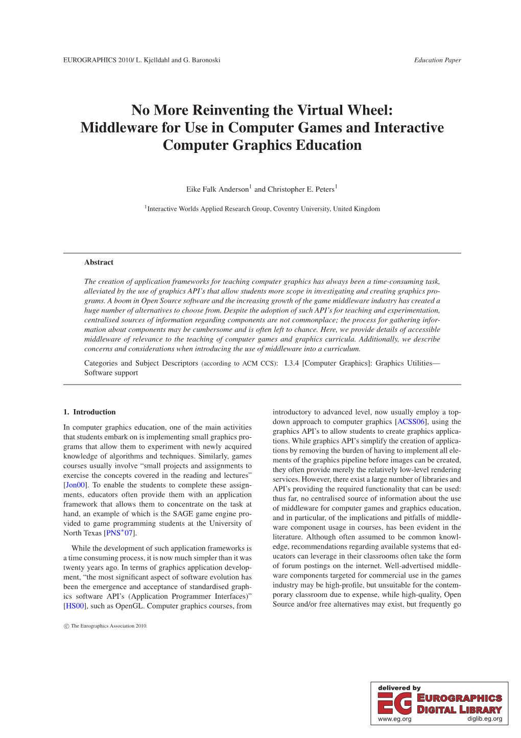 Middleware for Use in Computer Games and Interactive Computer Graphics Education