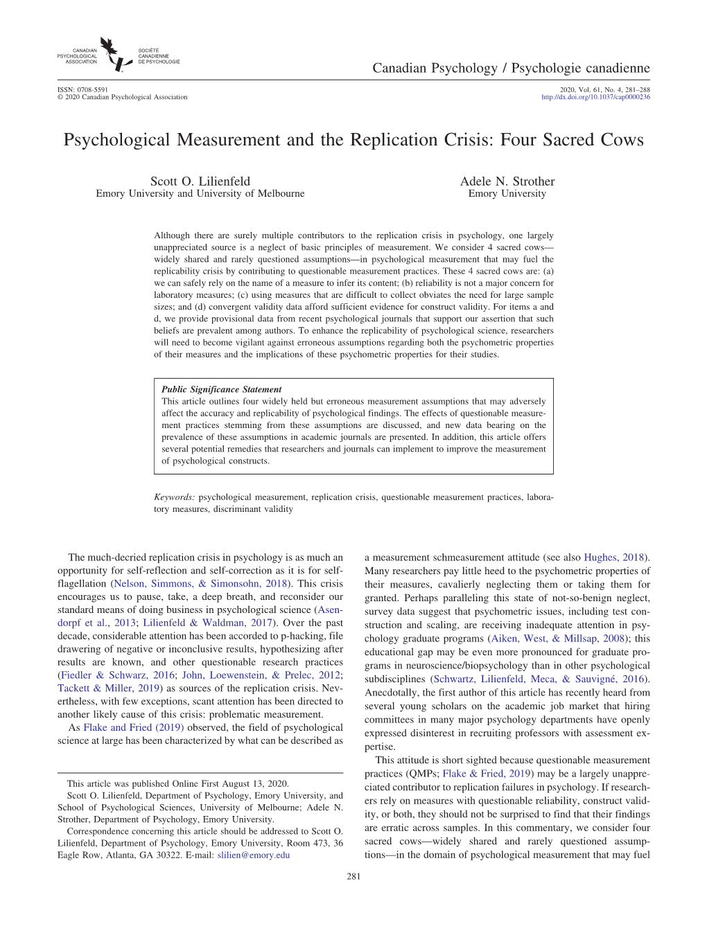 Psychological Measurement and the Replication Crisis: Four Sacred Cows