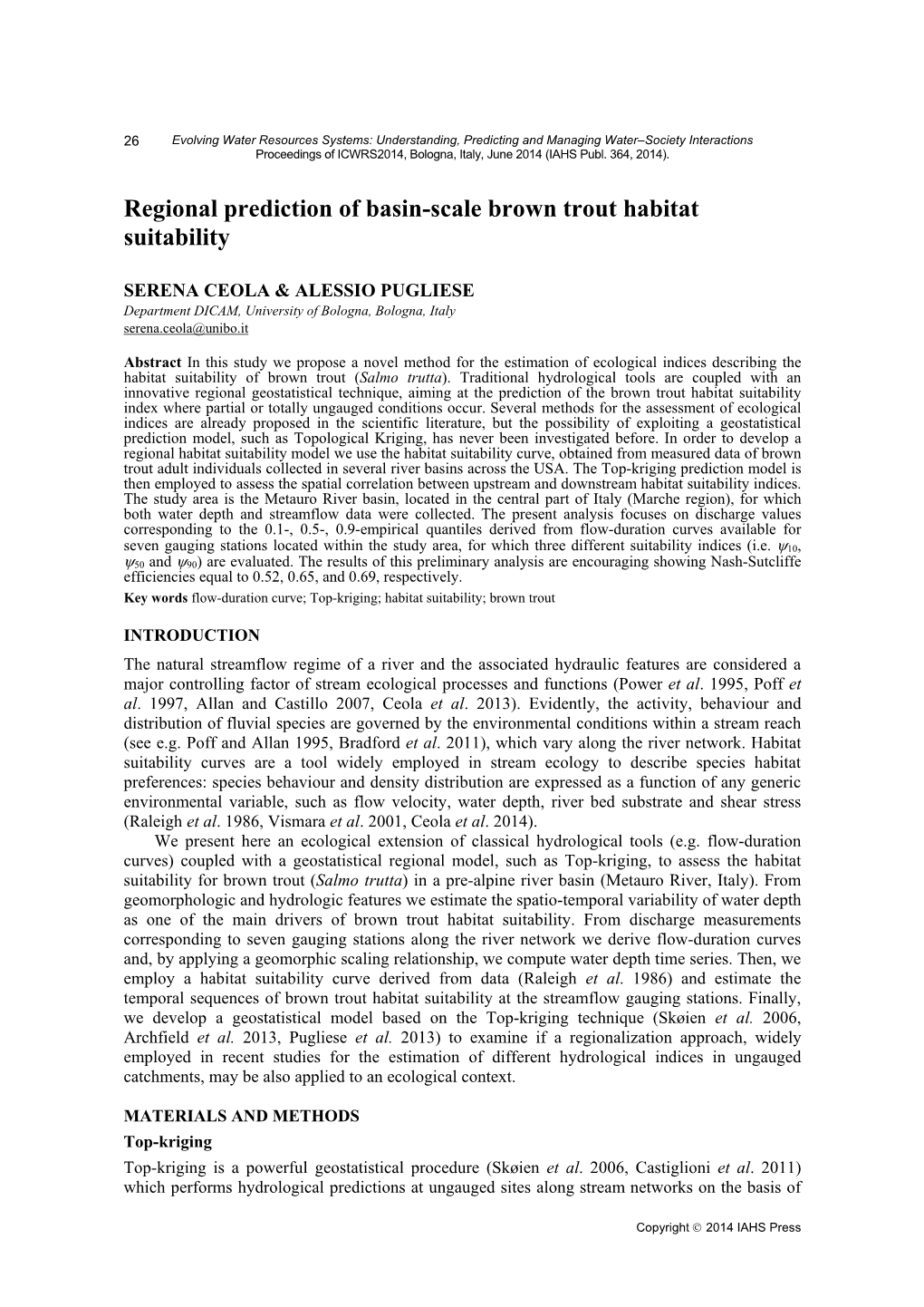 Regional Prediction of Basin-Scale Brown Trout Habitat Suitability