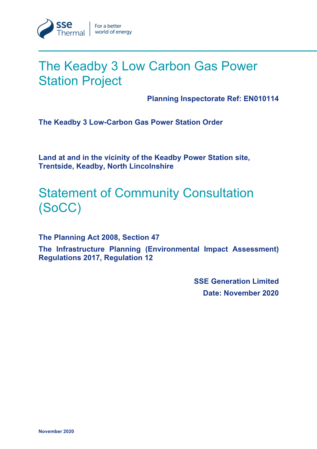 The Keadby 3 Low Carbon Gas Power Station Project Planning Inspectorate Ref: EN010114