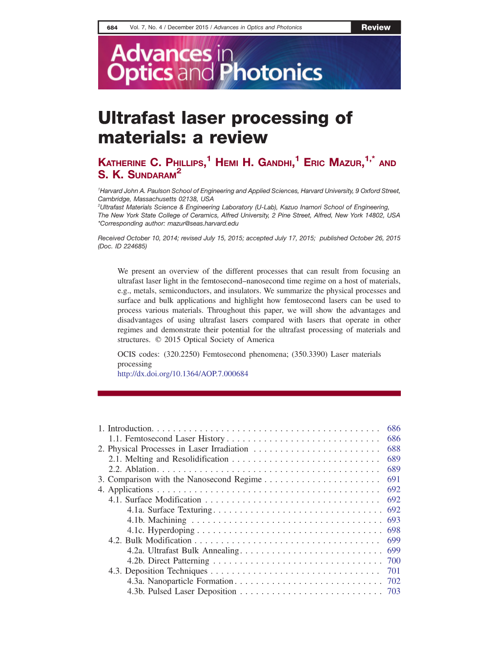 Ultrafast Laser Processing of Materials: a Review