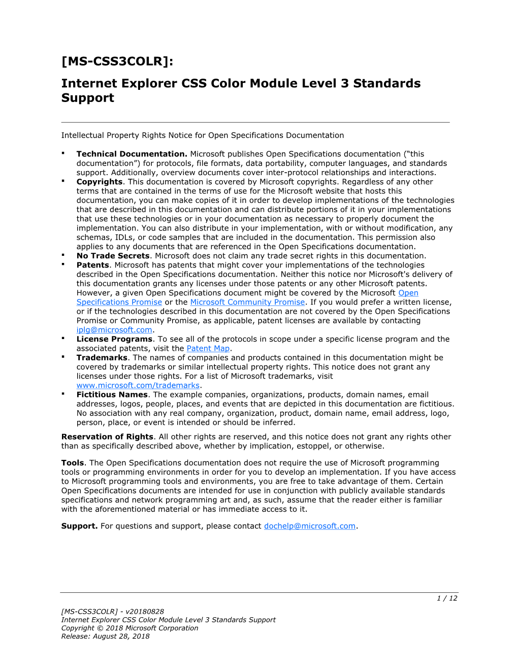 [MS-CSS3COLR]: Internet Explorer CSS Color Module Level 3 Standards Support