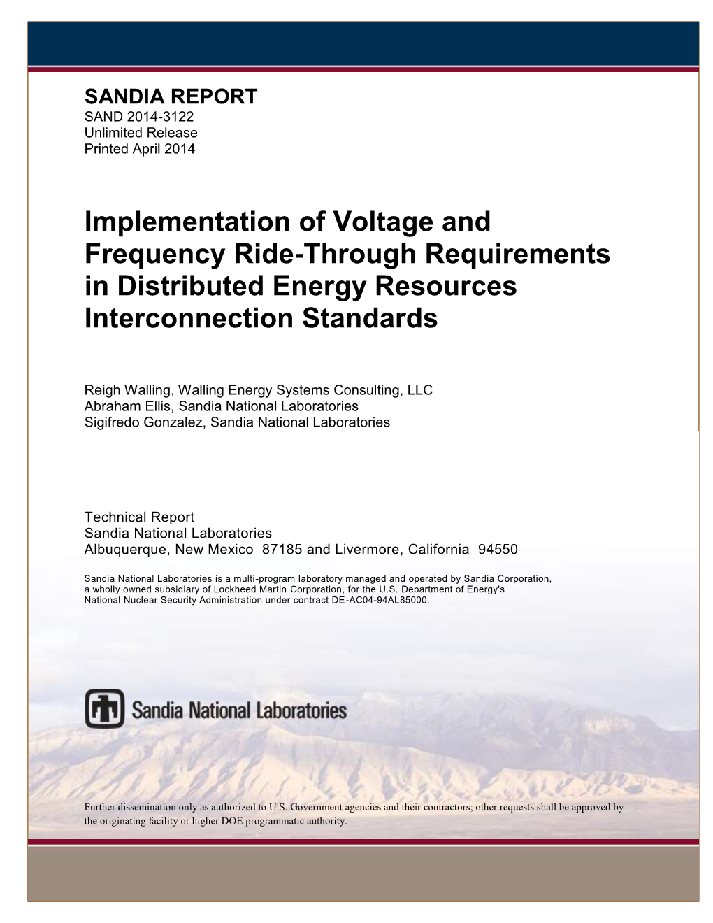 Implementation of Voltage and Frequency Ride-Through Requirements in Distributed Energy Resources Interconnection Standards