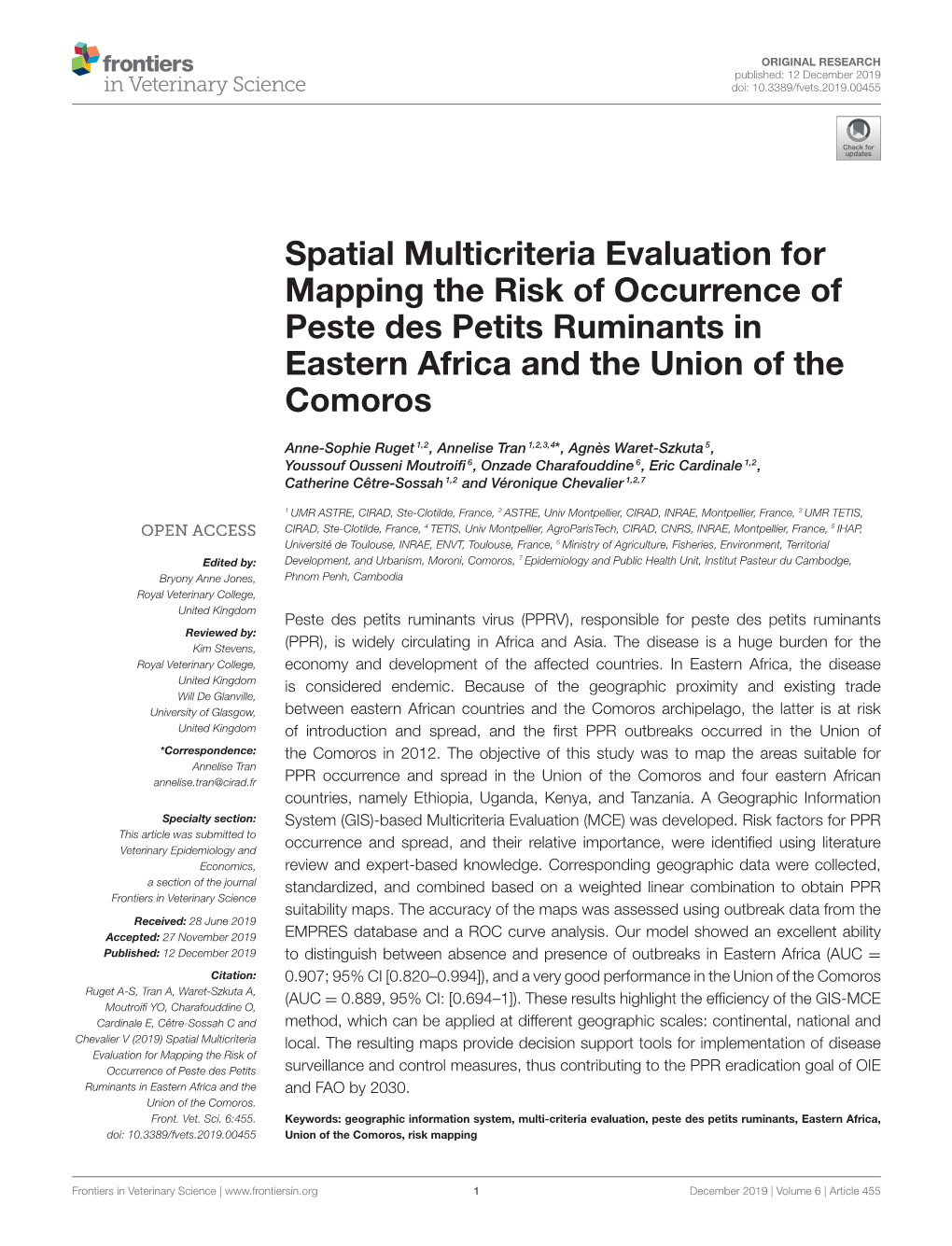 Spatial Multicriteria Evaluation for Mapping the Risk of Occurrence of Peste Des Petits Ruminants in Eastern Africa and the Union of the Comoros