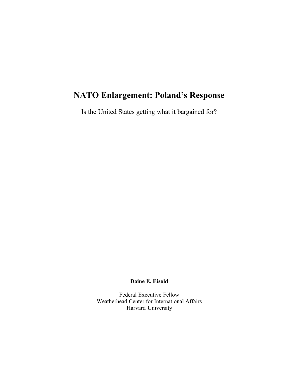 NATO Enlargement: Poland's Response