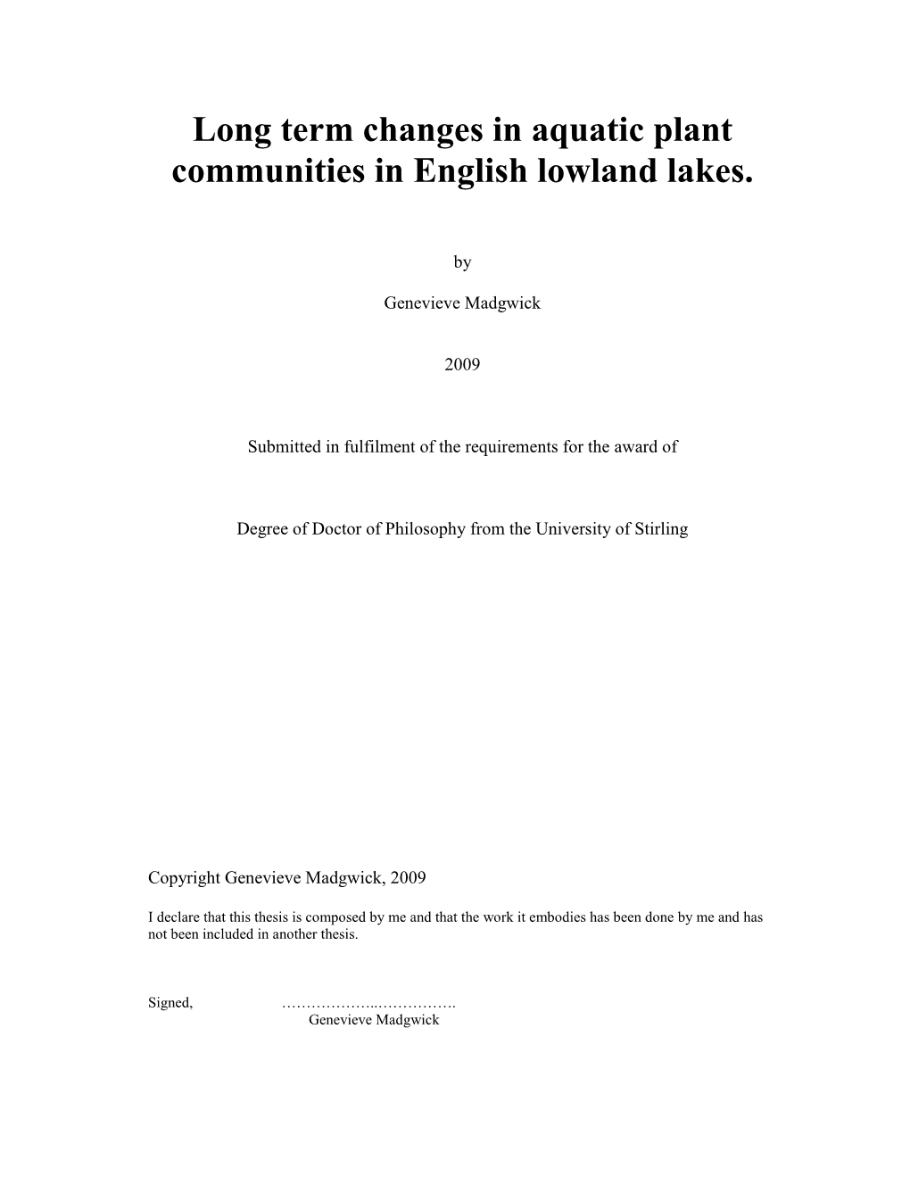 Long Term Changes in Aquatic Plant Communities in English Lowland Lakes