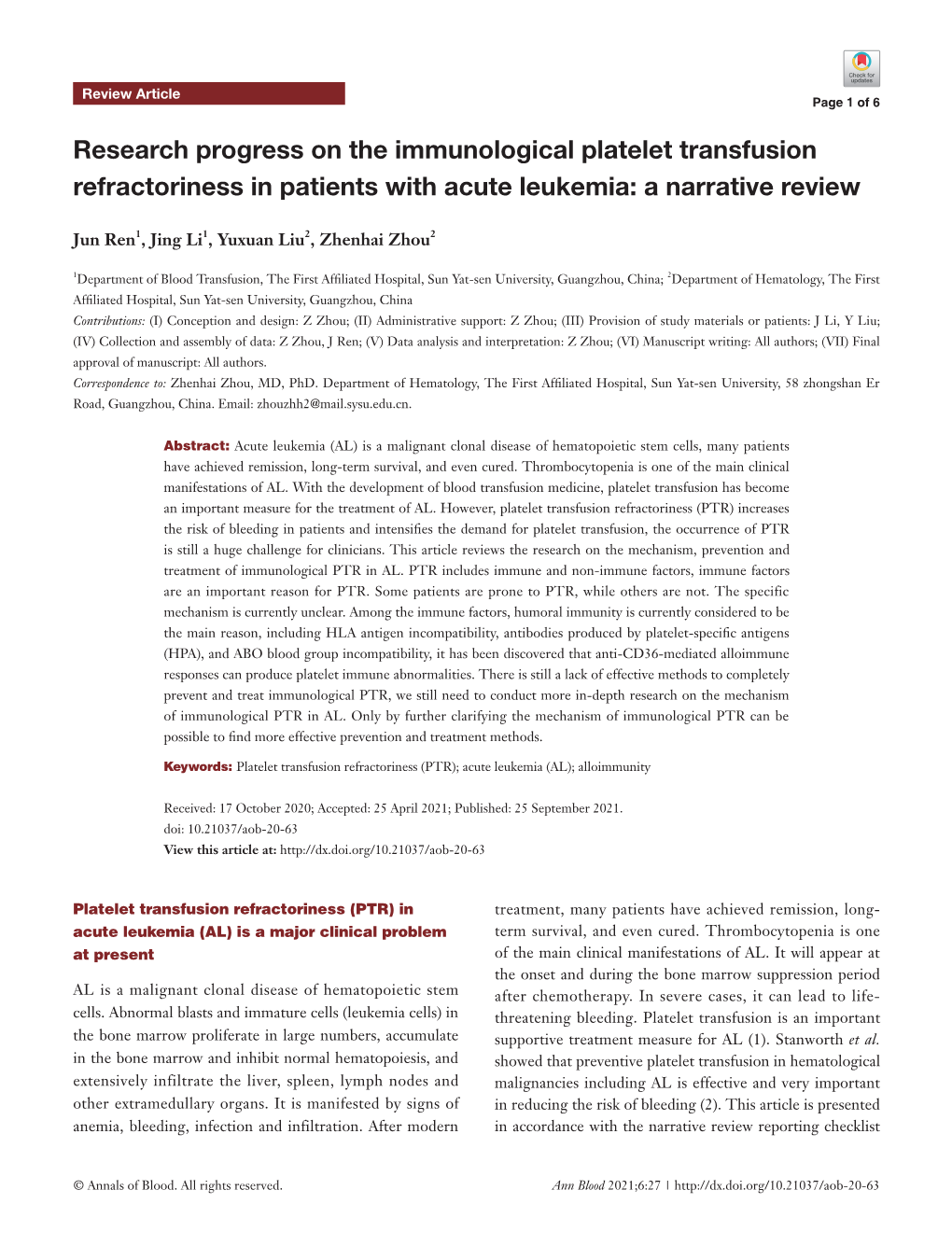 Research Progress on the Immunological Platelet Transfusion Refractoriness in Patients with Acute Leukemia: a Narrative Review