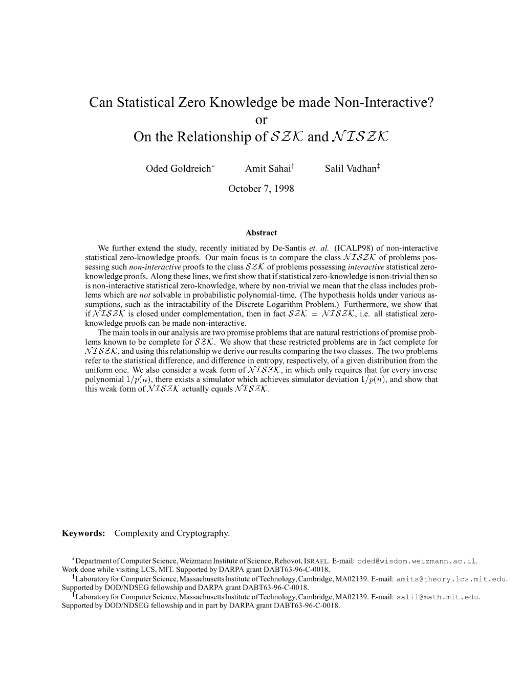 Can Statistical Zero Knowledge Be Made Non-Interactive?