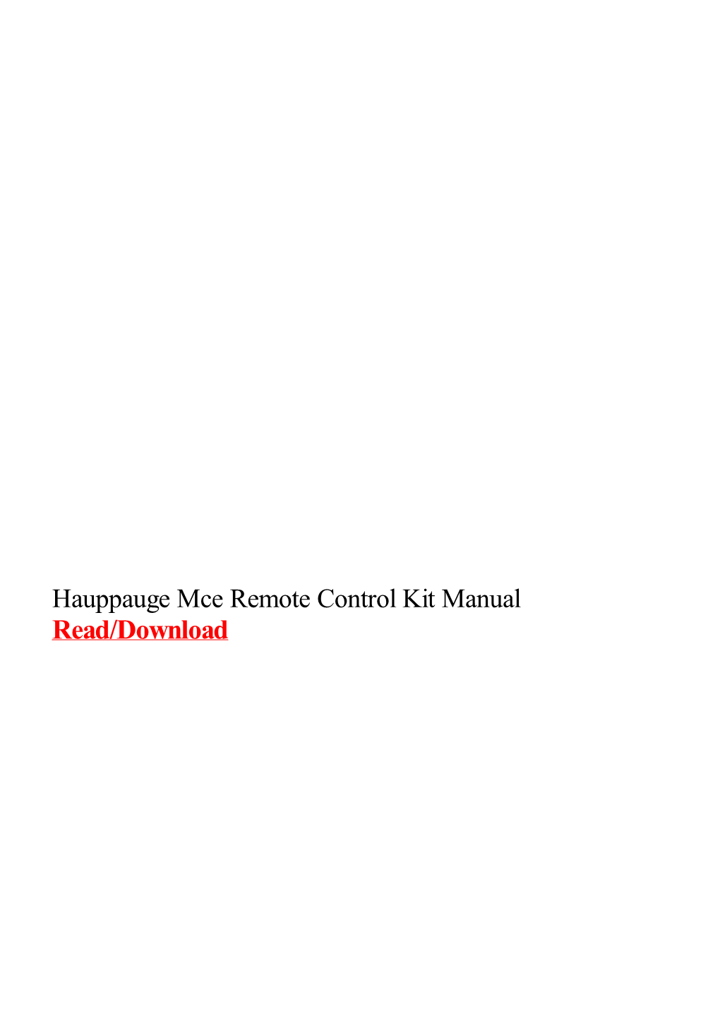 Hauppauge Mce Remote Control Kit Manual