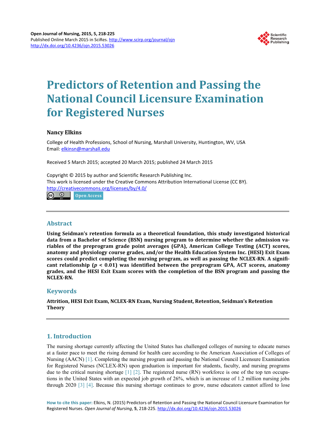 Predictors of Retention and Passing the National Council Licensure Examination for Registered Nurses