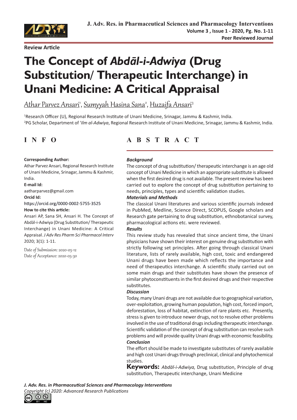 (Drug Substitution/ Therapeutic Interchange) in Unani Medicine