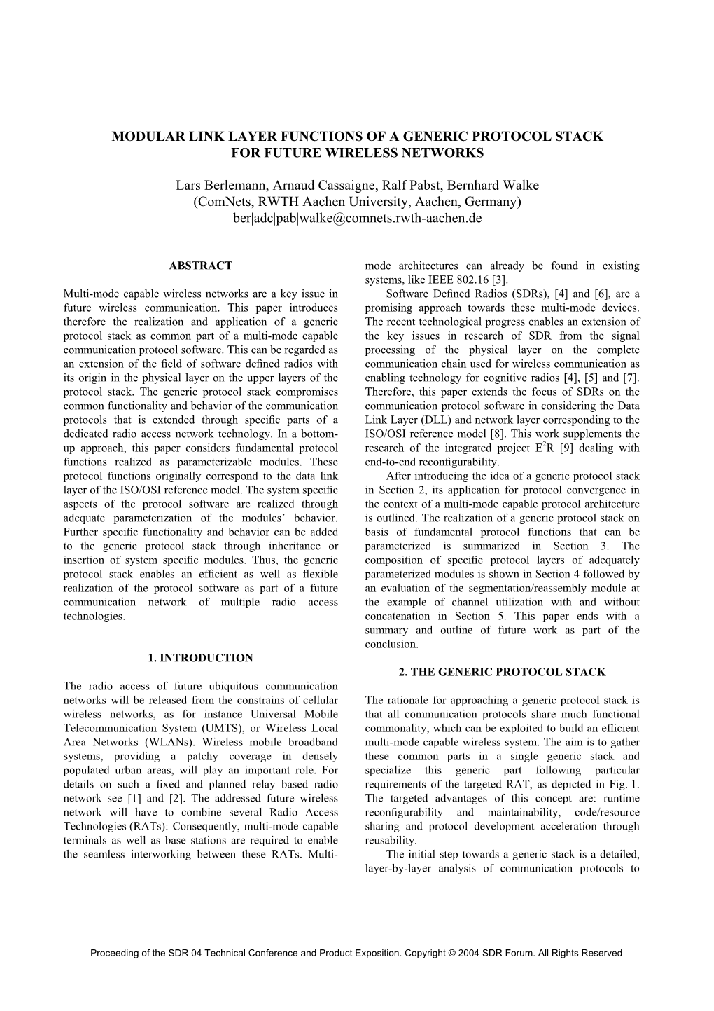 Modular Link Layer Functions of a Generic Protocol Stack for Future Wireless Networks