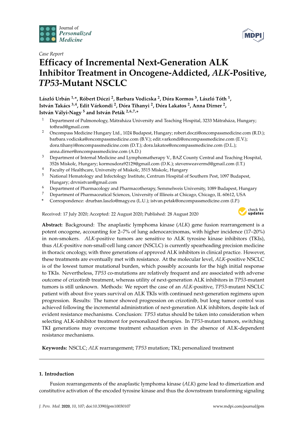 Inhibitor Treatment in Oncogene-Addicted, ALK-Positive, TP53-Mutant NSCLC