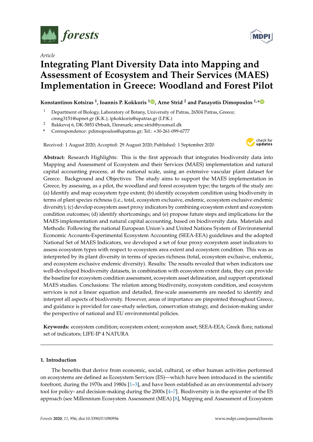 (MAES) Implementation in Greece: Woodland and Forest Pilot