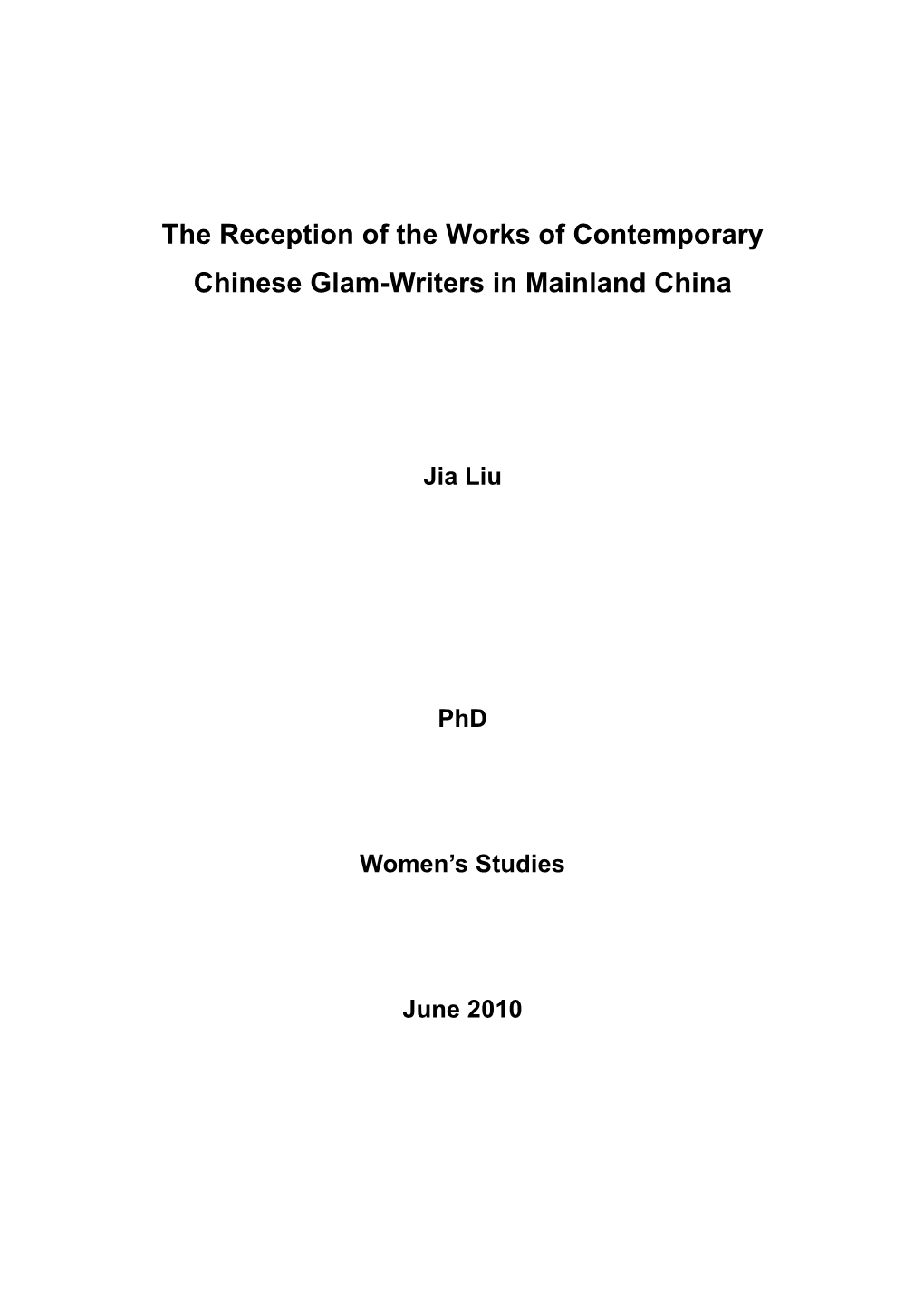 The Reception of the Works of Contemporary Chinese Glam-Writers in Mainland China