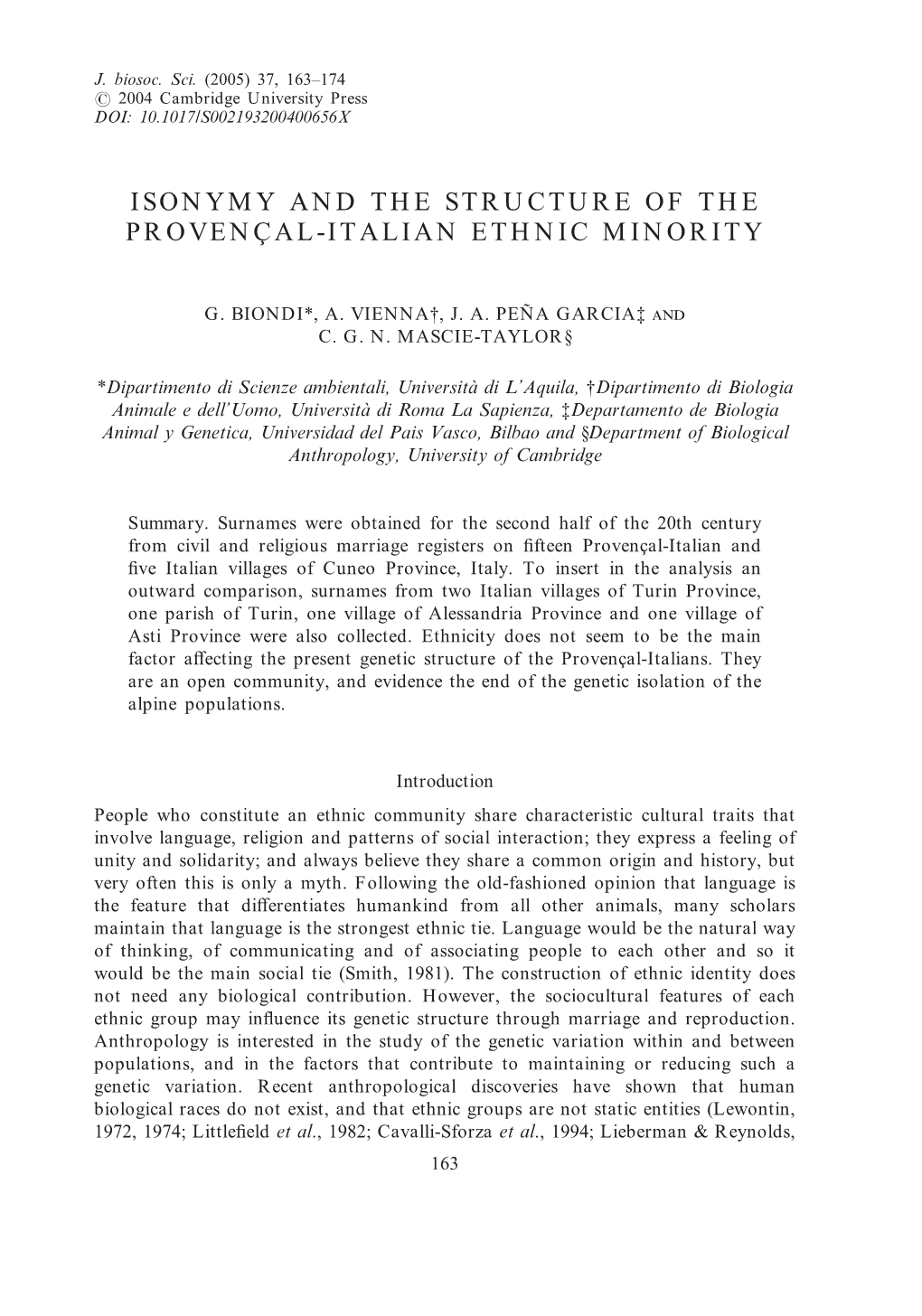 Isonymy and the Structure of the Provençal-Italian Ethnic Minority