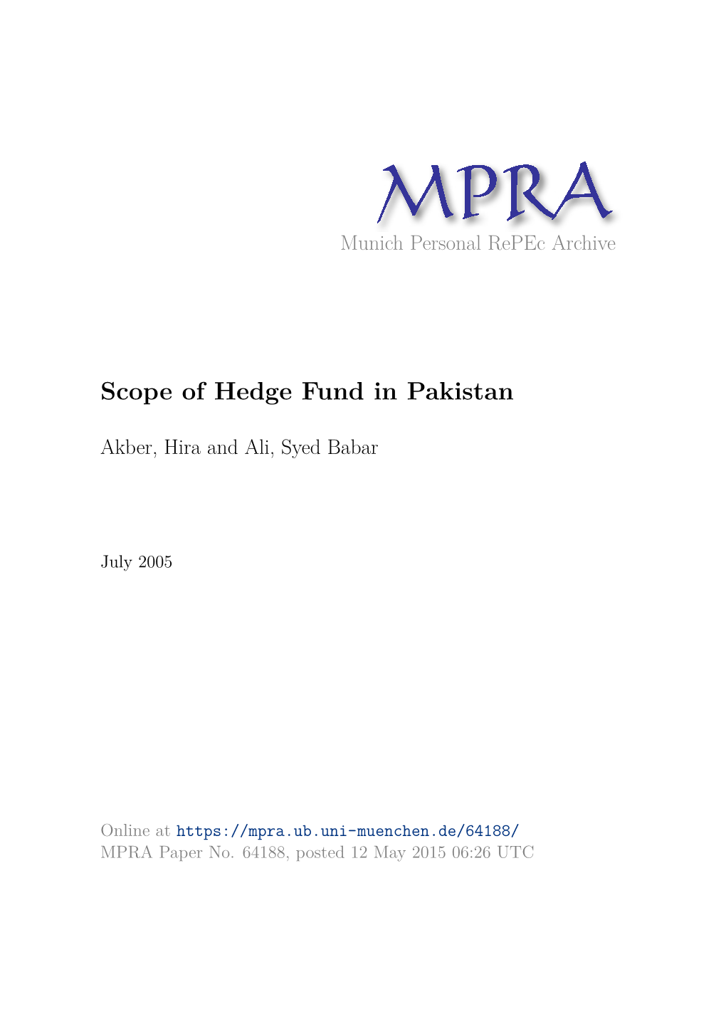 Scope of Hedge Fund in Pakistan