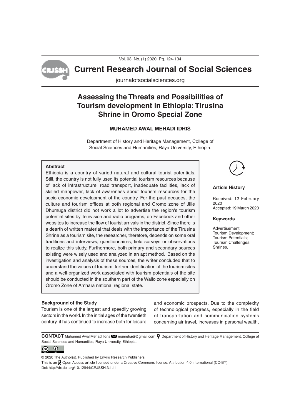 Current Research Journal of Social Sciences Journalofsocialsciences.Org