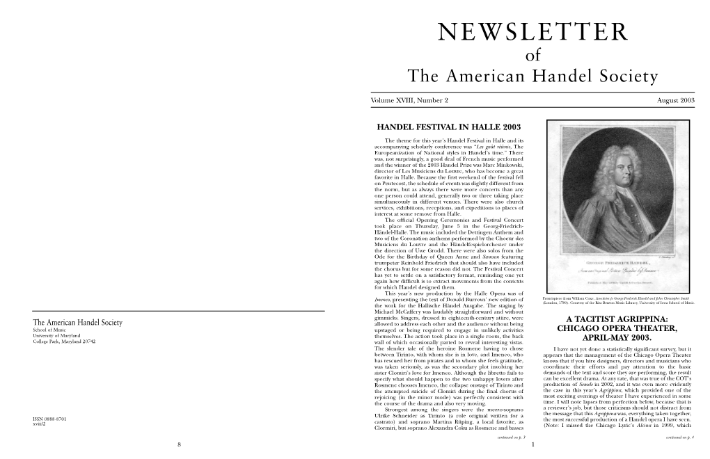 NEWSLETTER of the American Handel Society