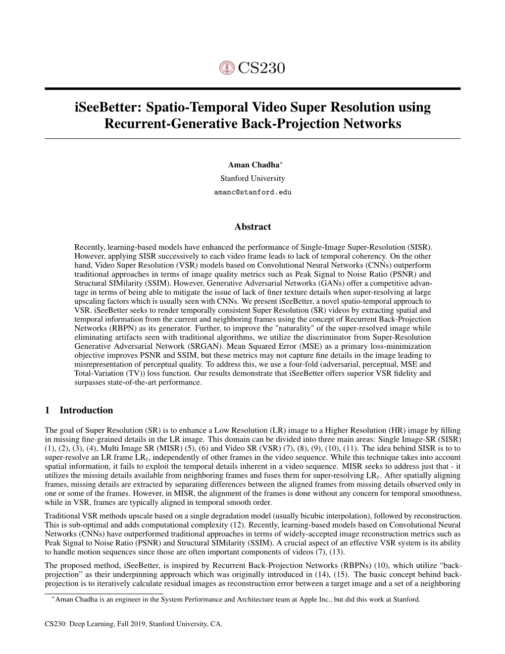 Iseebetter: Spatio-Temporal Video Super Resolution Using Recurrent-Generative Back-Projection Networks