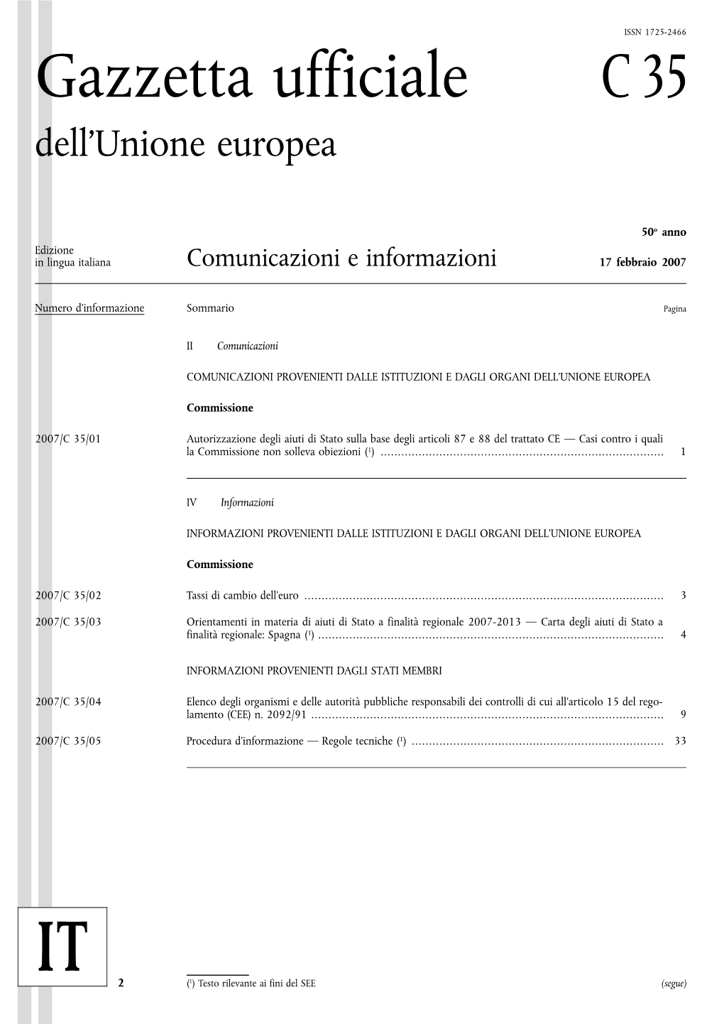 Gazzetta Ufficiale C 35 Dell'unione Europea