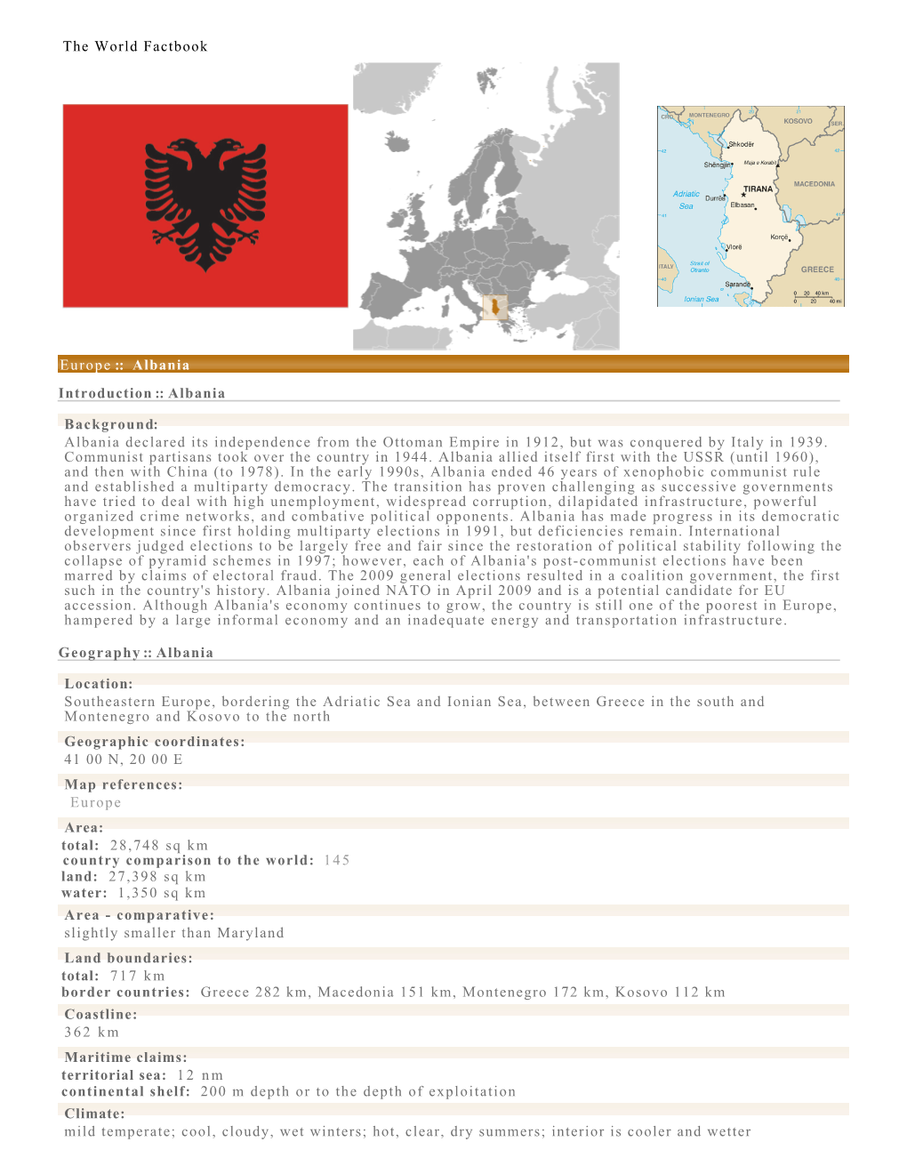 The World Factbook Europe :: Albania Introduction