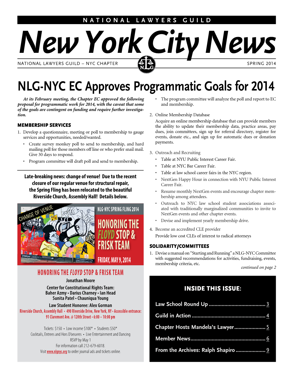 NLG-NYC EC Approves Programmatic Goals for 2014