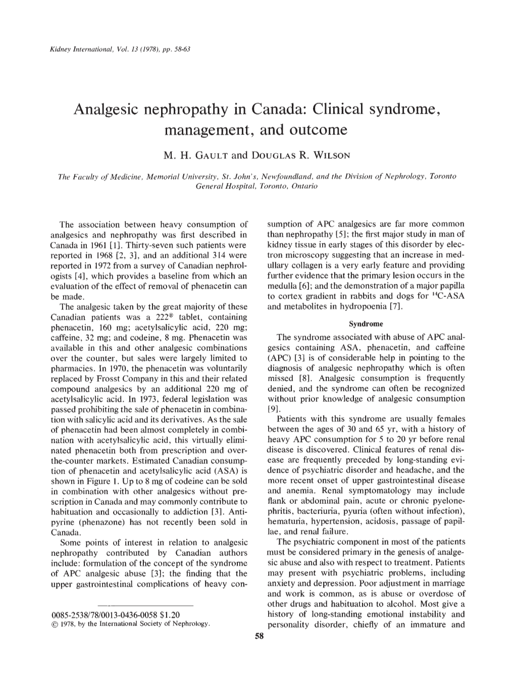 Analgesic Nephropathy in Canada: Clinical Syndrome, Management, and Outcome