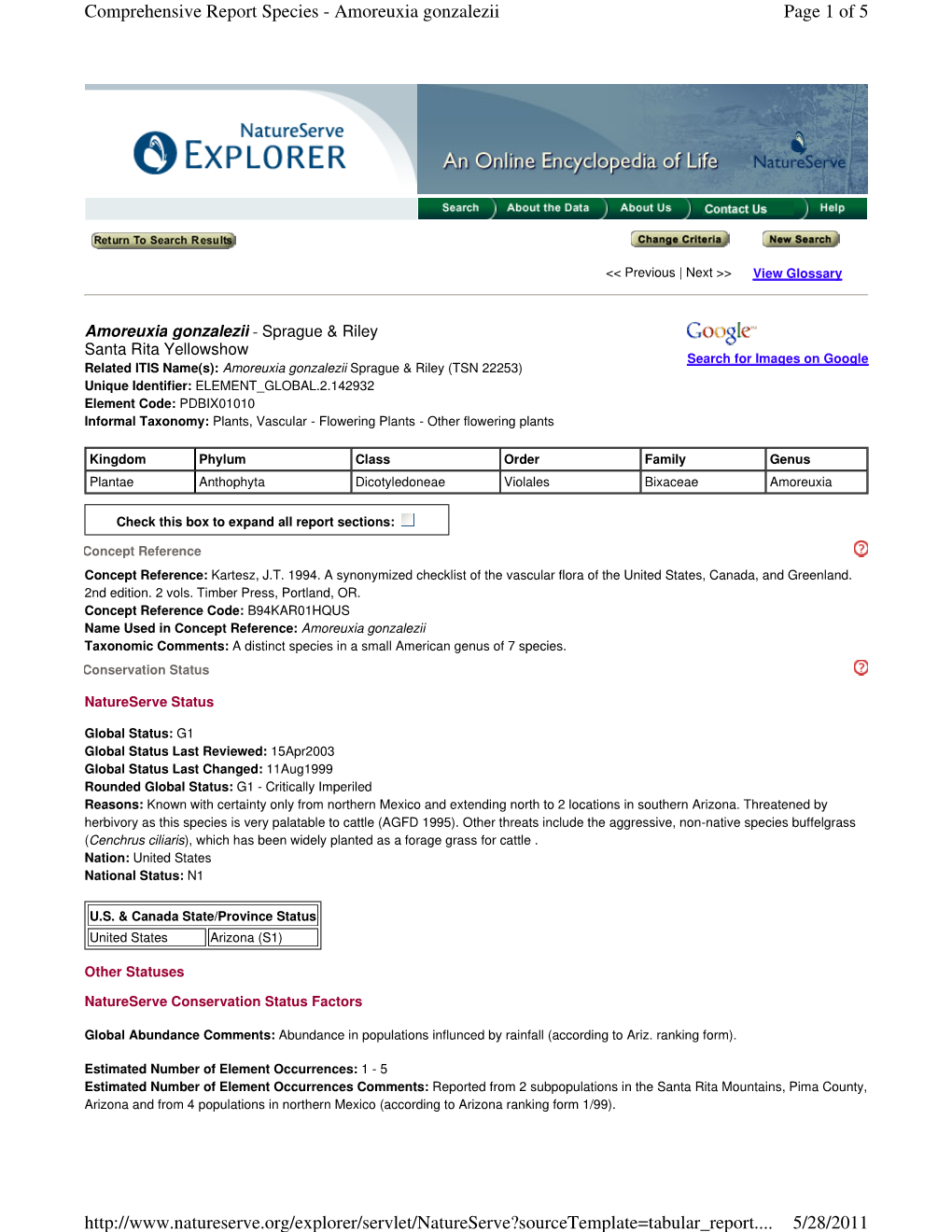 Page 1 of 5 Comprehensive Report Species