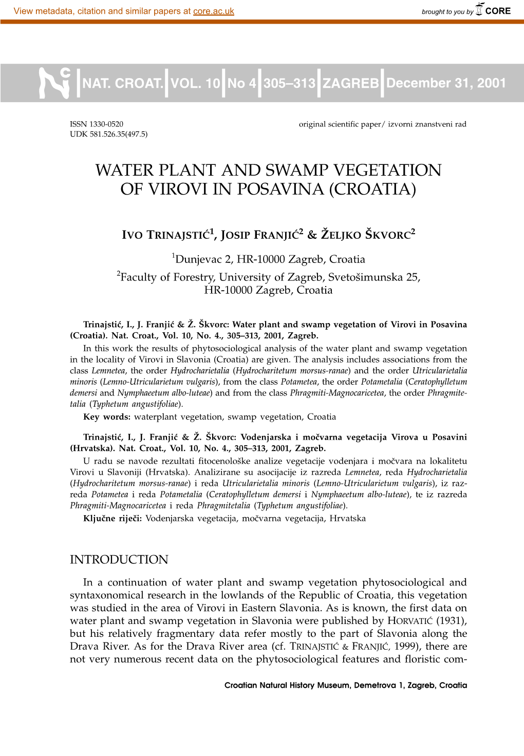 Water Plant and Swamp Vegetation of Virovi in Posavina (Croatia)