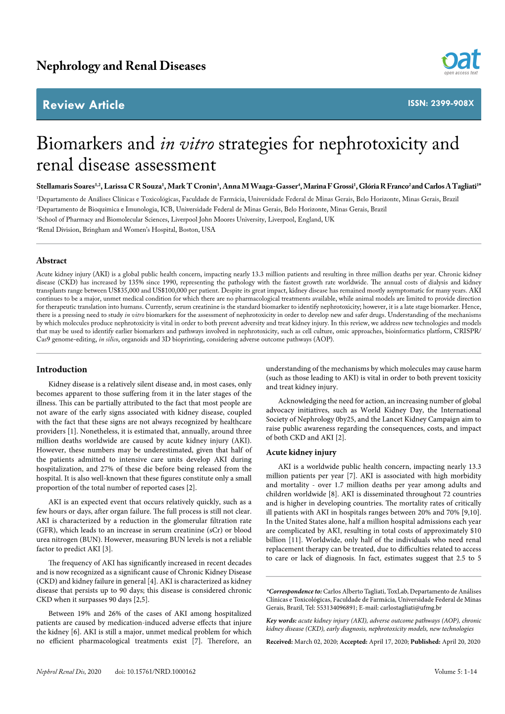 Biomarkers and in Vitro Strategies for Nephrotoxicity and Renal Disease