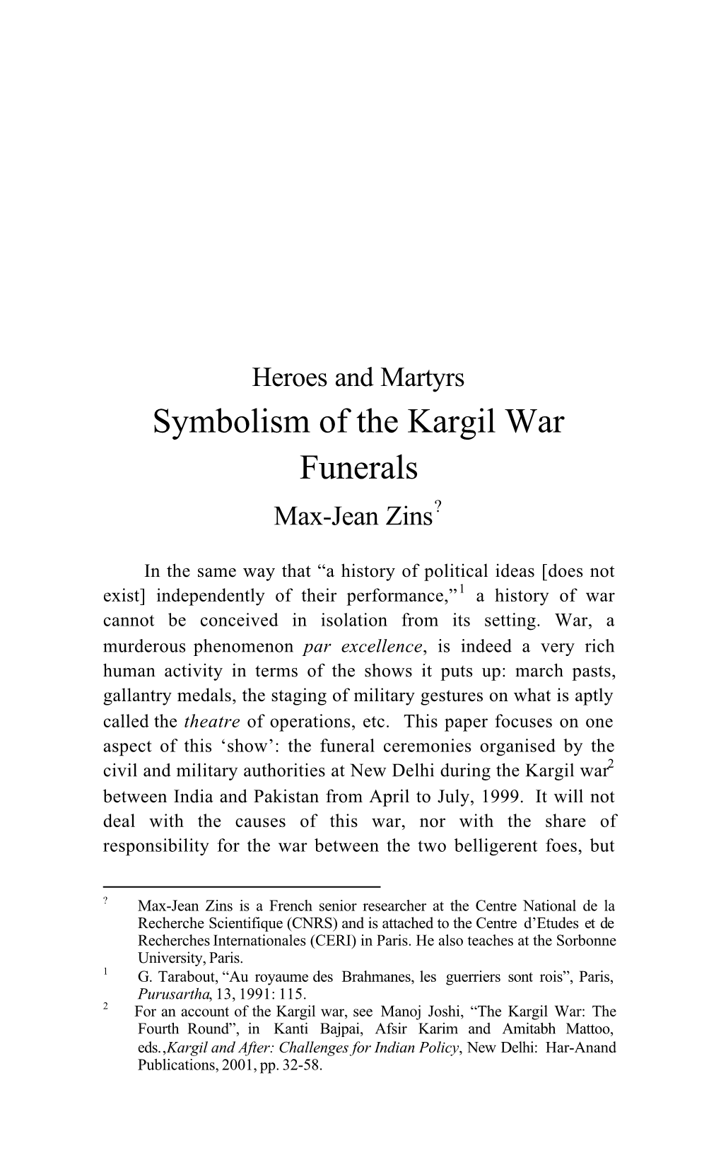 Symbolism of the Kargil War Funerals Max-Jean Zins?