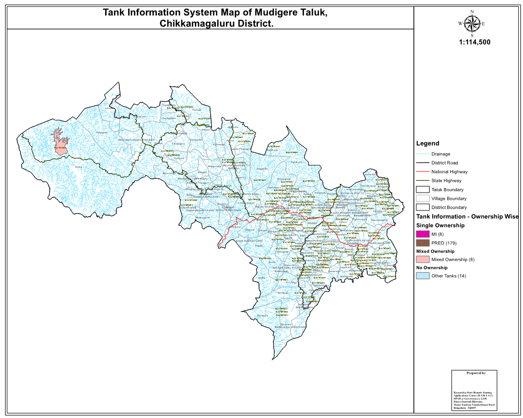 Tank Information System Map of Mudigere Taluk, Chikkamagaluru District. Μ 1:114,500
