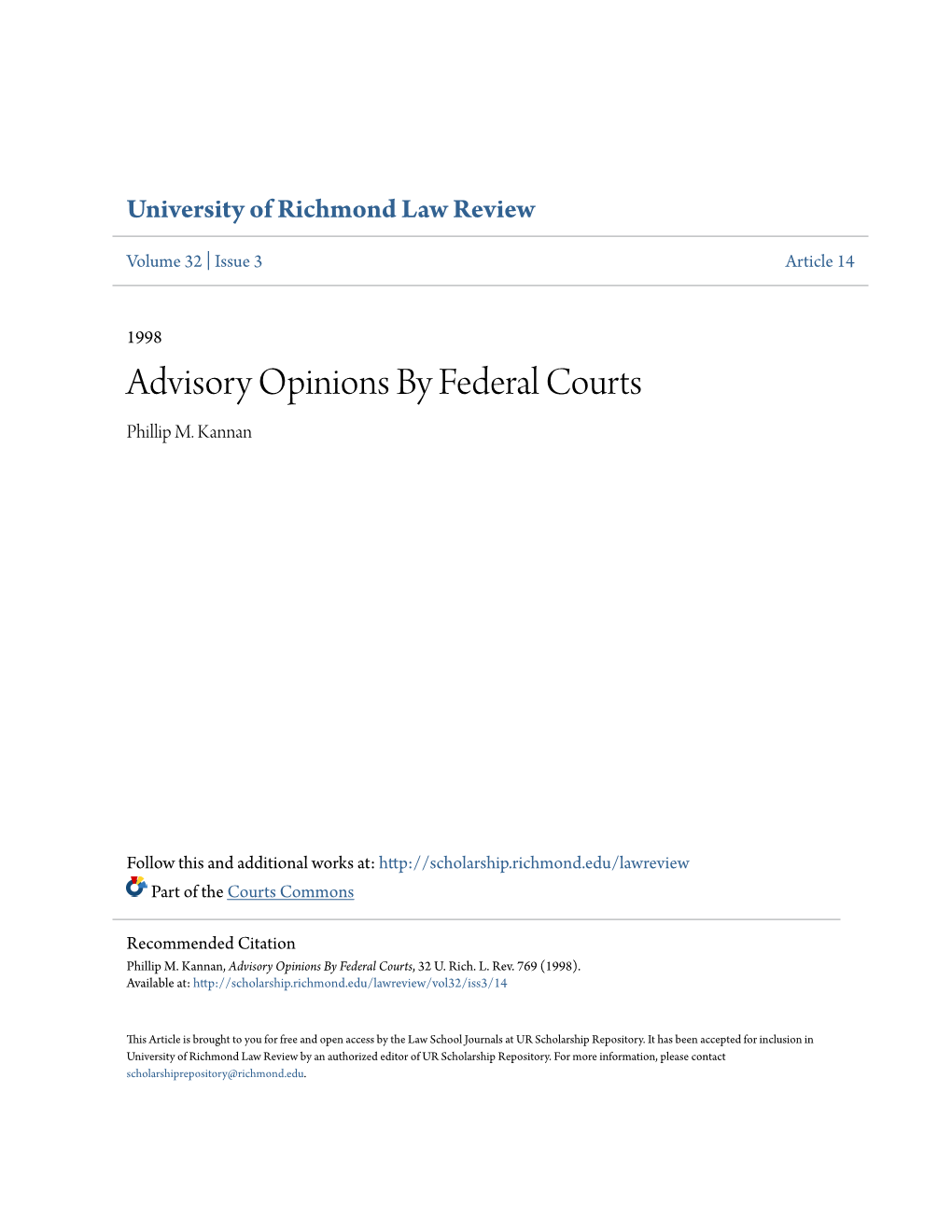 Advisory Opinions by Federal Courts Phillip M