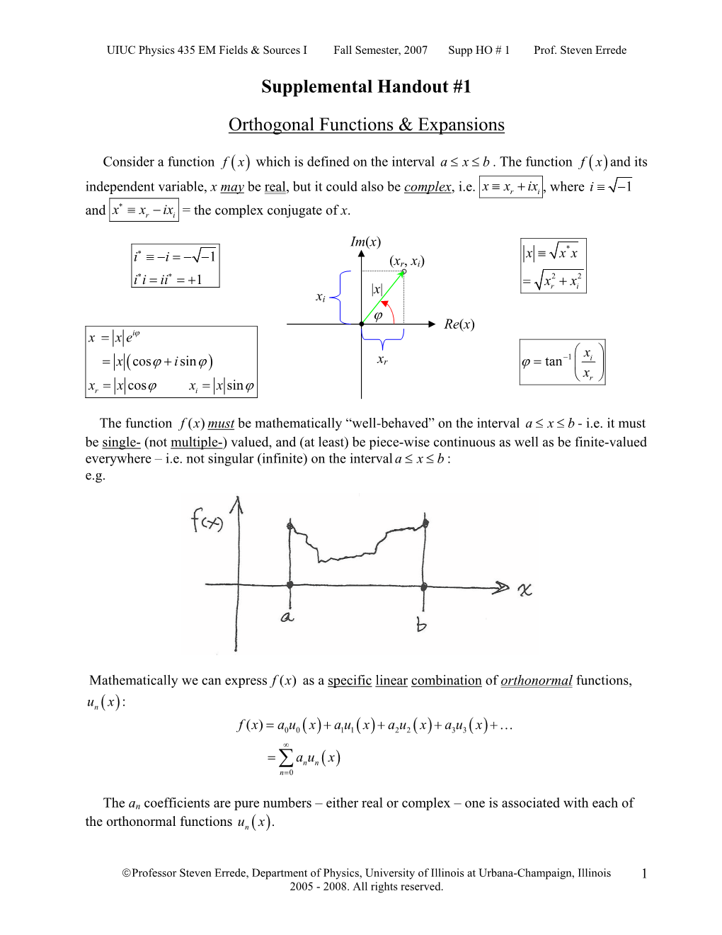 Supplemental Handout #1 Orthogonal Functions & Expansions
