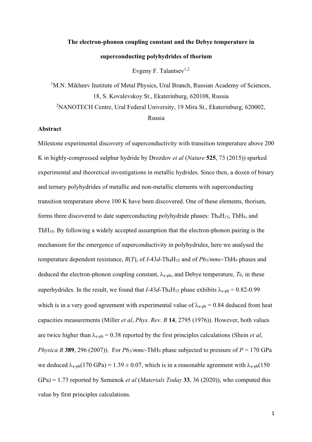 The Electron-Phonon Coupling Constant and the Debye Temperature In