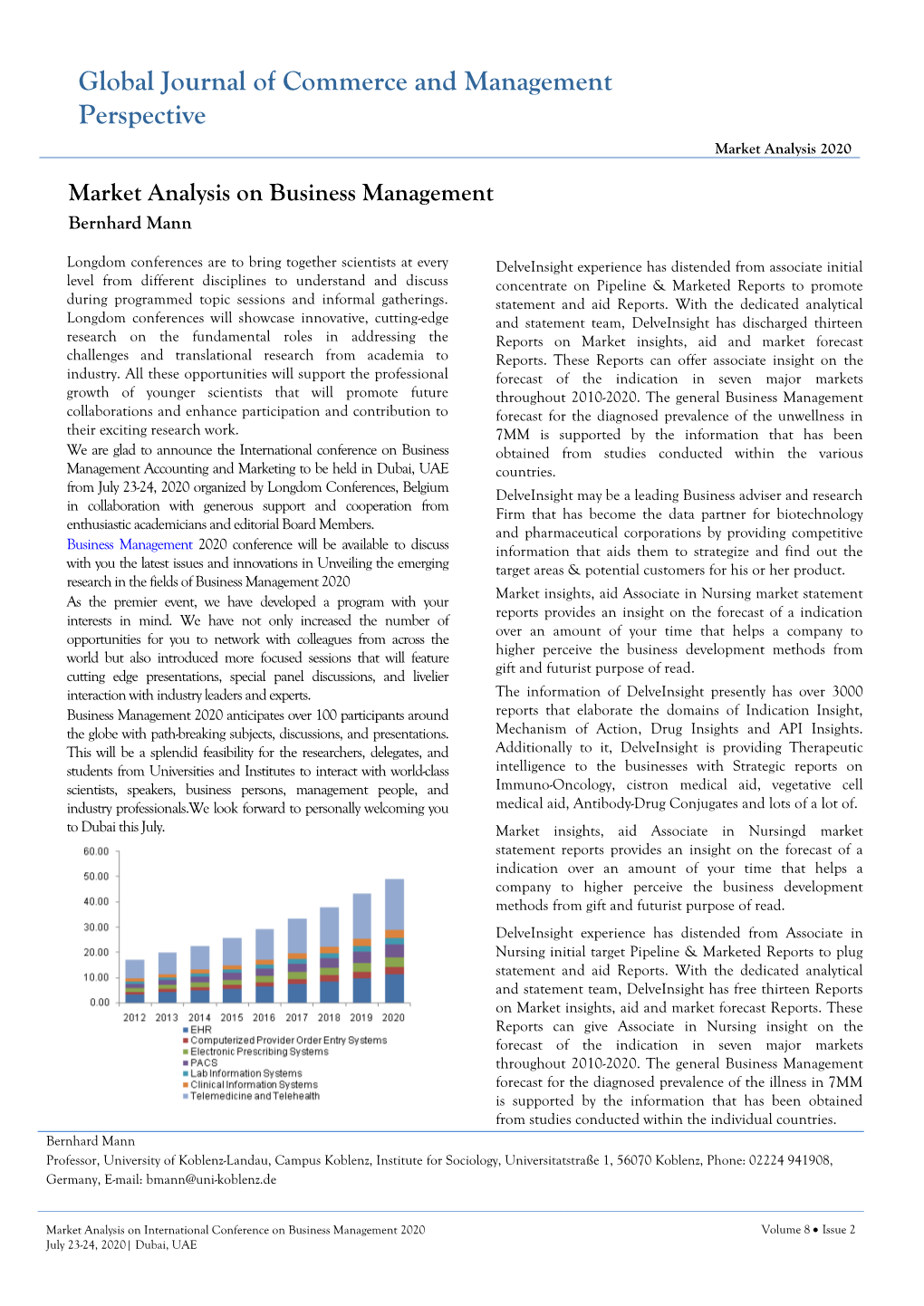 Market Analysis on Business Management Bernhard Mann